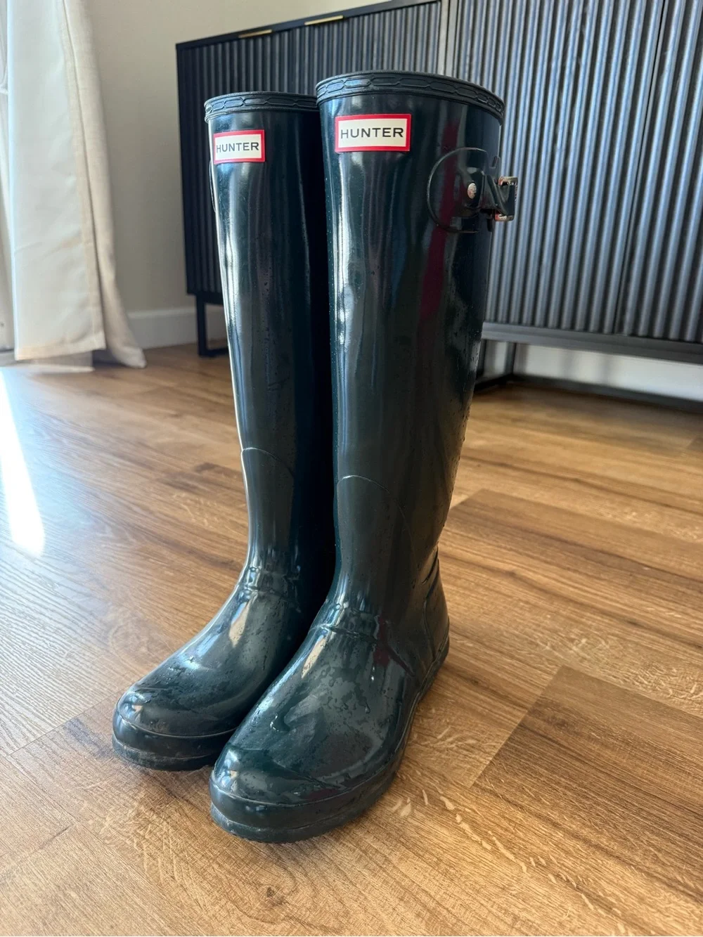 Hunter Gloss Tall Rain Boots in Deep Green